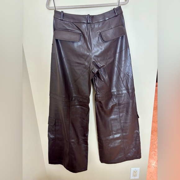 Amanda Uprichard Lucas Faux Leather Low Rise Cargo Pants - Brown Sz M - Picture 6 of 6